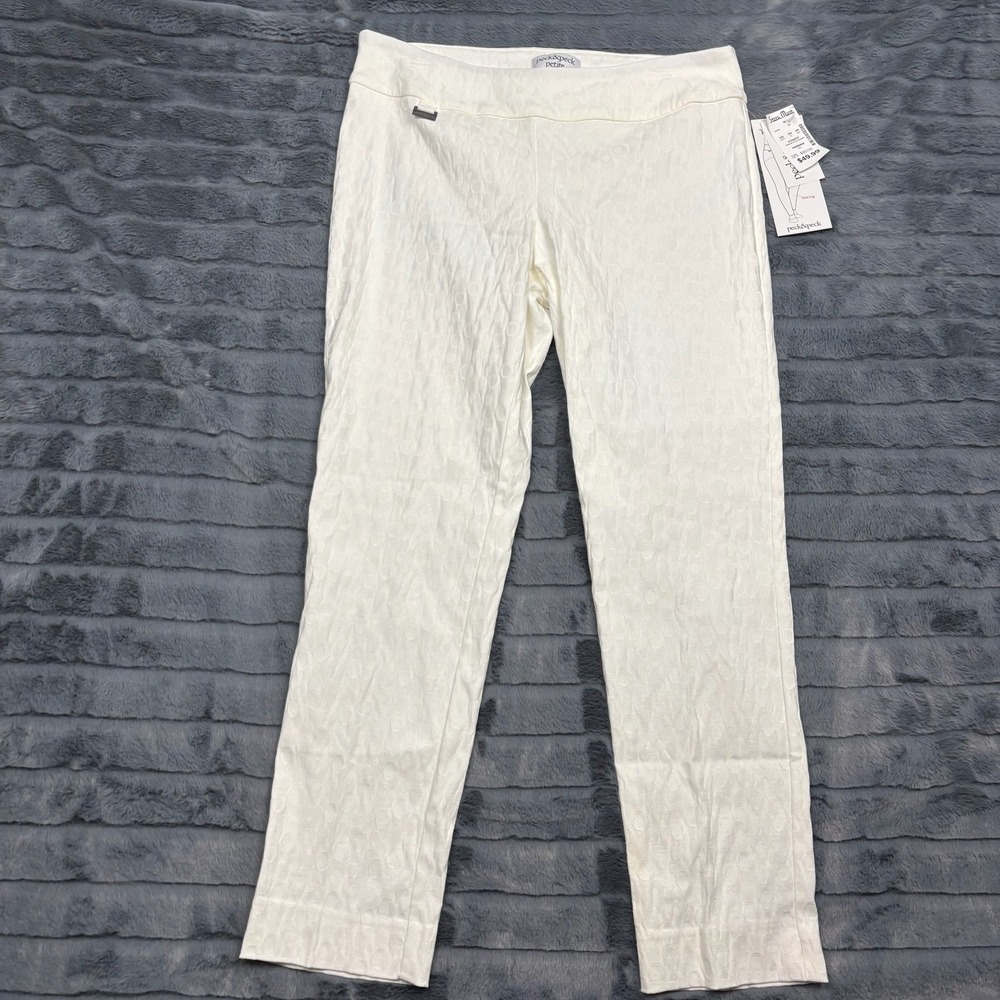 Peck & Peck Petite Ivory Jacquard Slim Leg Pull On Pants 12P NWT 67056STP